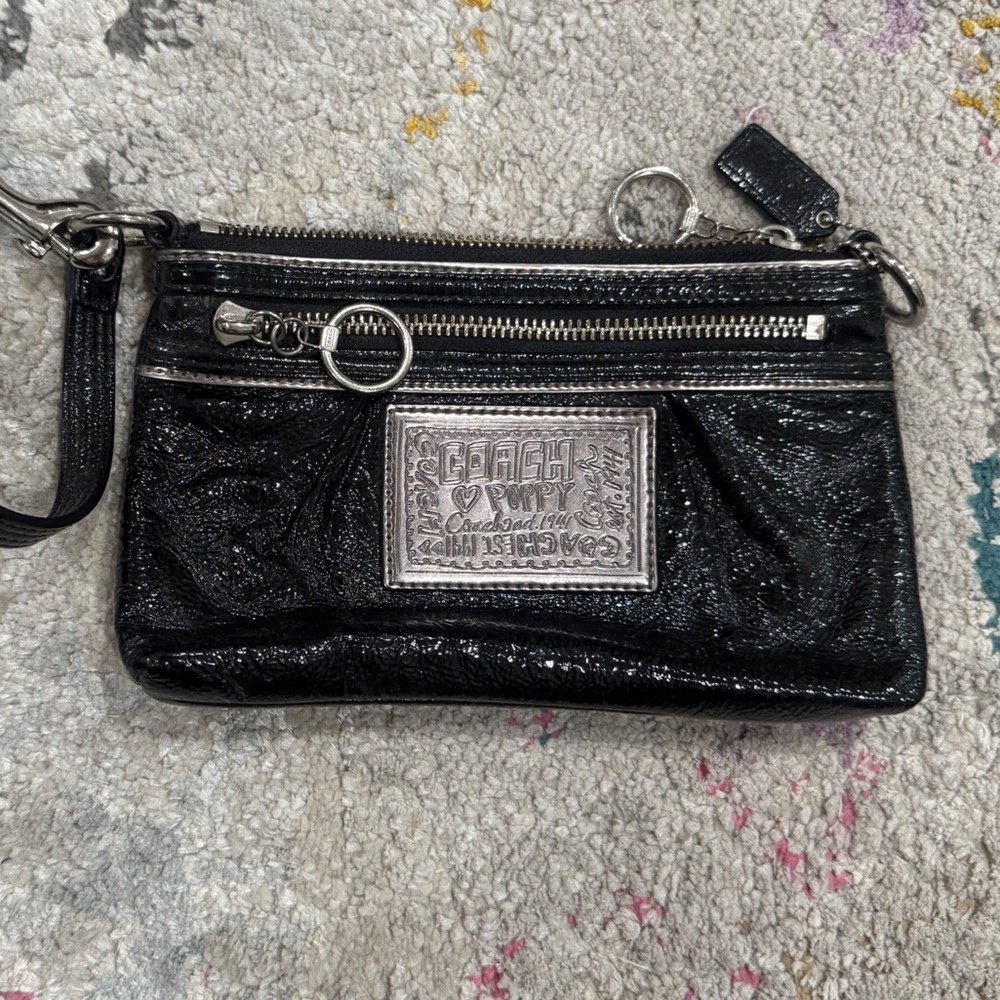 Coach Black Wristlet with Silver Accents